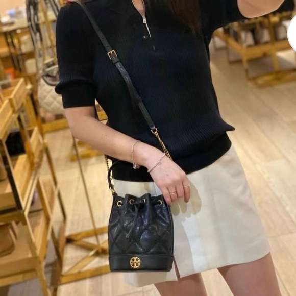 Tory Burch Black Quilted Bucket Bag - Picture 11 of 11